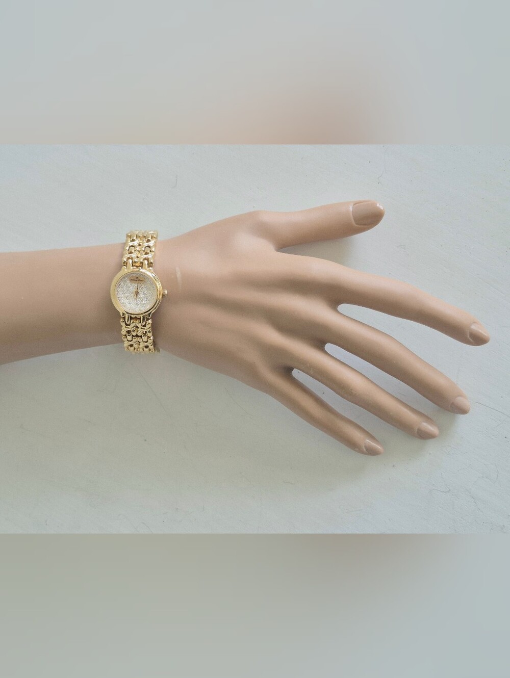 Mathey-Tissot Gold-Tone Women's Bracelet Watch with Sparkling Pave Crystal Dial